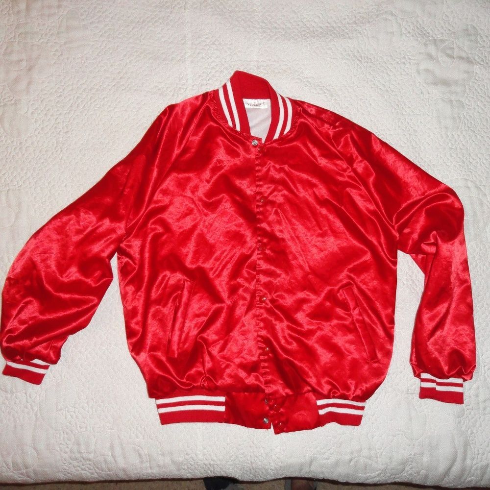 Red Satin Jacket Auburn UNISEX USA New Deadstock Vintage EXCELLENT